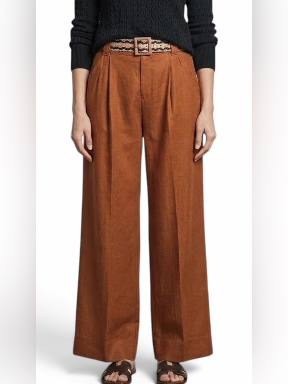 Cabi – Cruise Crop Pants #6478 – Wide Leg Pleated Linen – Sienna Brown – Sz. M